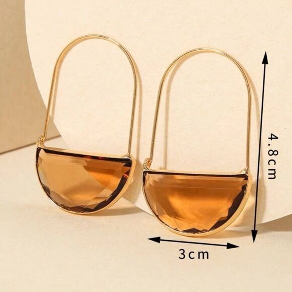 β¨πβ¨ Boho Chic Crescent Hoop Glass Earrings inβGreen, Red, Pink, Amber, Clear β¨ - Picture 12 of 15